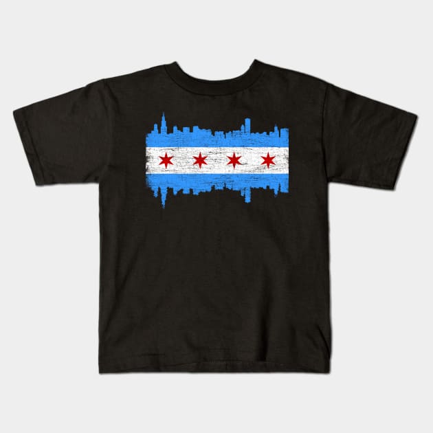 Chicago City Flag Skyline Vintage Retro Kids T-Shirt by zurcnami